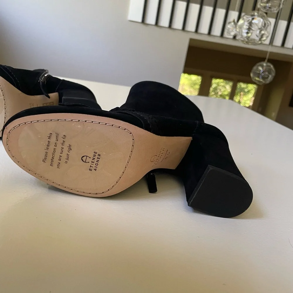 Never worn black suede booties!!!  Etienne Aigner. 3.5 in heel - Picture 3 of 3